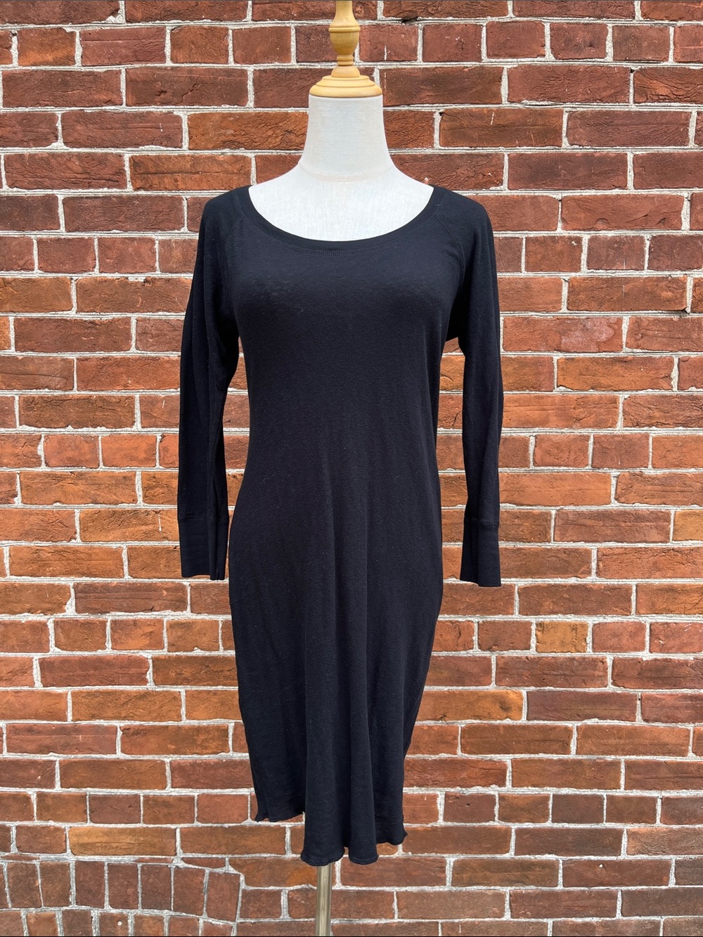 James Perse Black Long-Sleeve Scoop Neck Dress